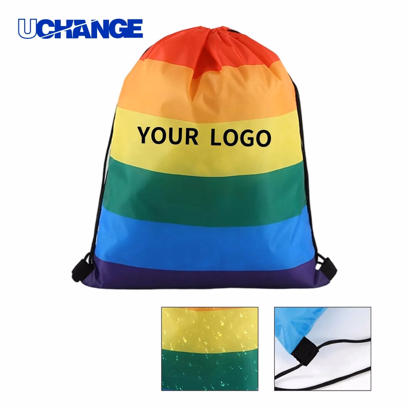 Rainbow Print Drawstring Backpack Organizer for Events and Travel