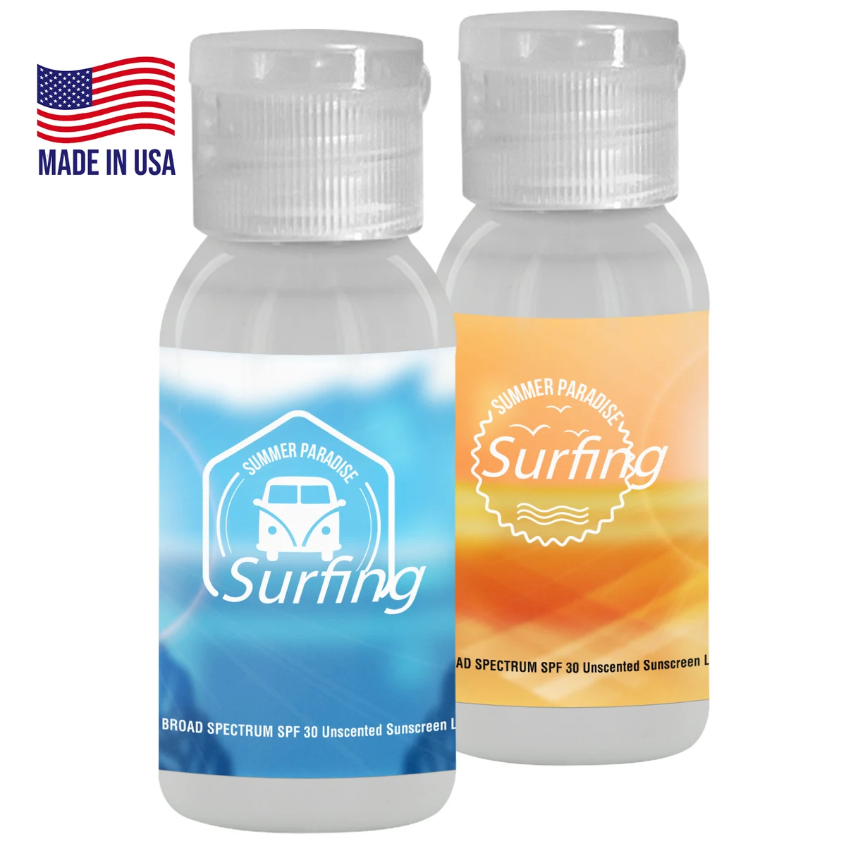 1oz. Sunscreen in a transparent round bottle. 1