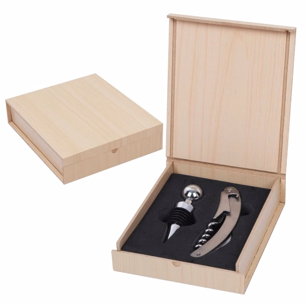Sommelier Wine Opener and Stopper Set in a Light Wood Case