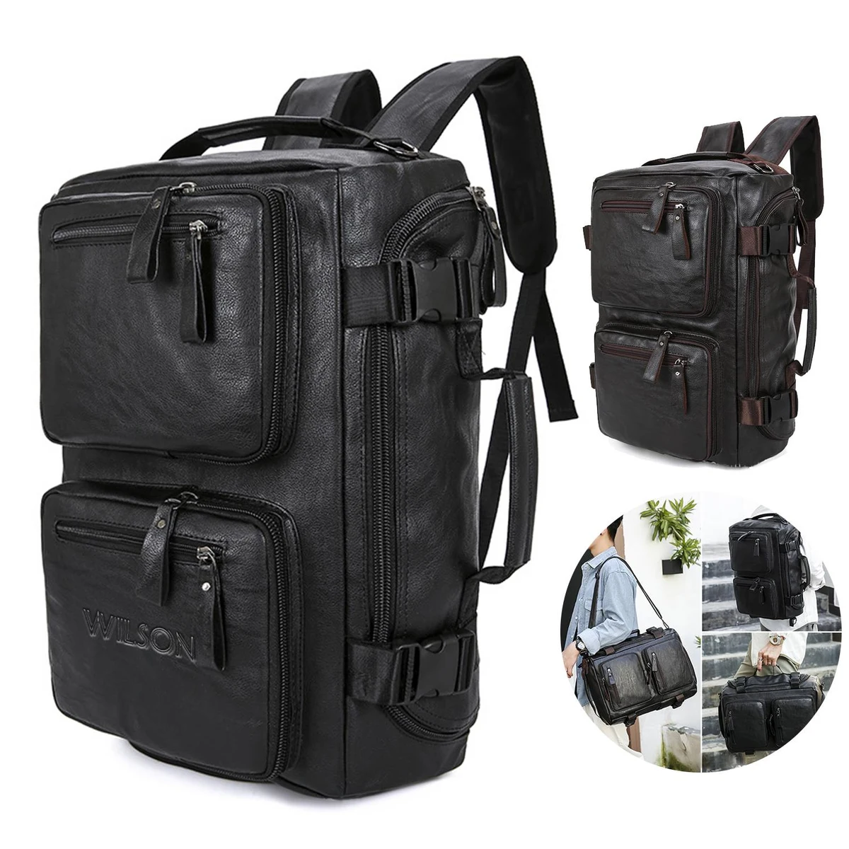 PU Leather Multi-functional Travel Backpack 1