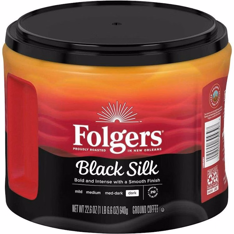 Folgers Ground Coffee - Black Silk 22.6 oz 6 Pack