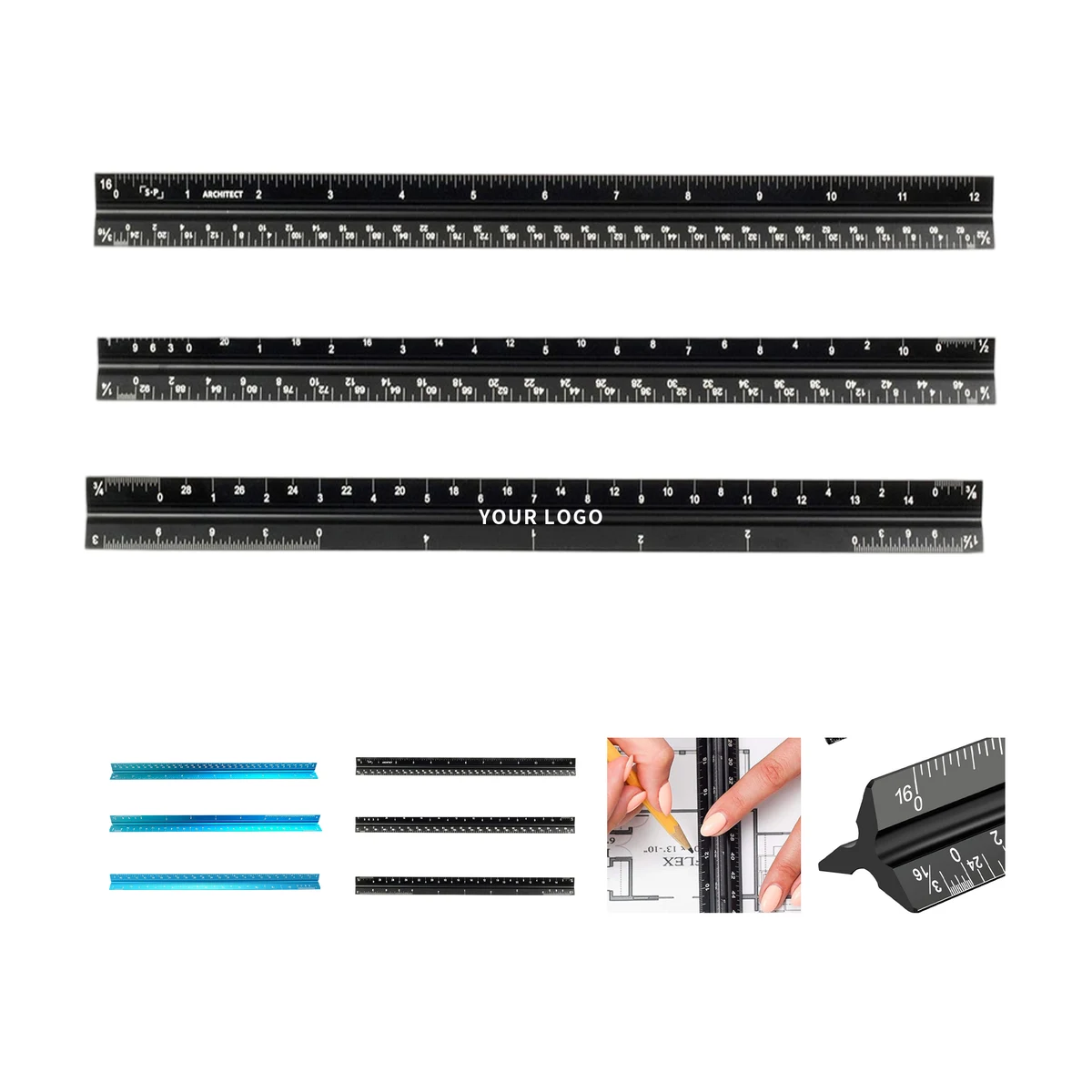 11.8-Inch Aluminum Triangular Scale Ruler for Engineers and Designers 1