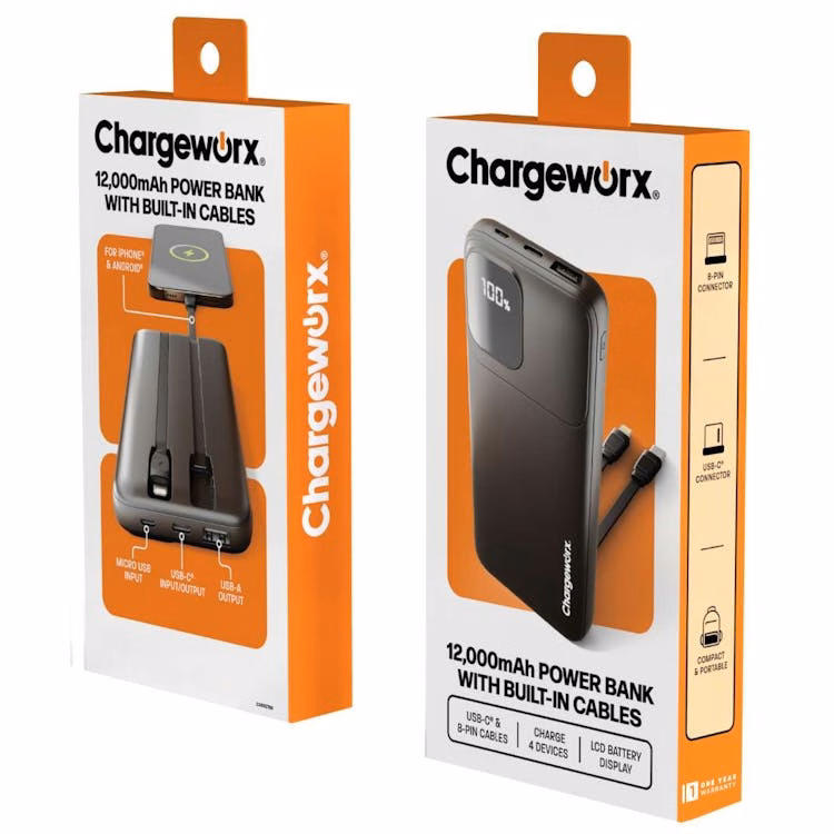12000mAh Power Bank - Black