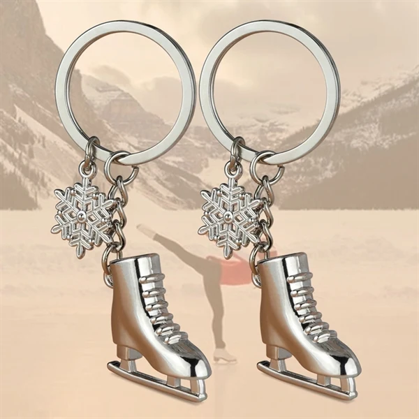 Custom Ice Skate Key Ring with Snowflake Detail — Winter Holiday Corporate Gift 1