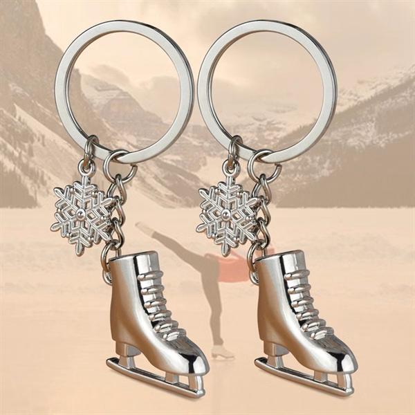 Custom Ice Skate Key Ring with Snowflake Detail — Winter Holiday Corporate Gift