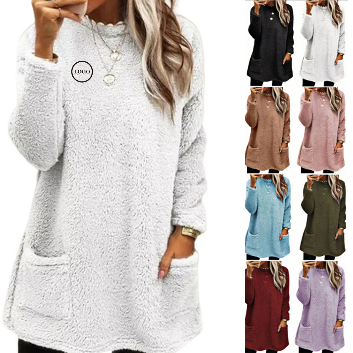 Cozy Double-Sided Fleece Oversized Sweater with Pockets, custom hoodie or sweatshirt with logo imprint 1