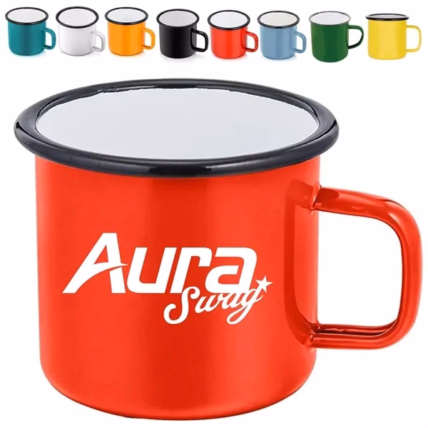 Custom 12 oz Durable Enamel Campfire Mug with Retro Design — Outdoor Drinkware