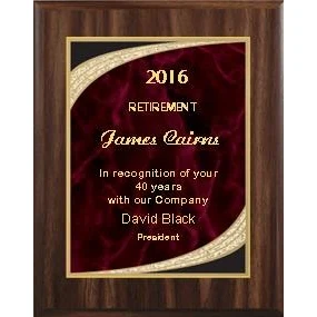 7" x 9" Walnut Finish Plaque with Red Majestic Plate 1