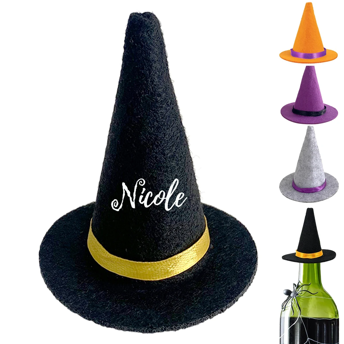 Mini Halloween Felt Wine Bottle Witch Hats 1