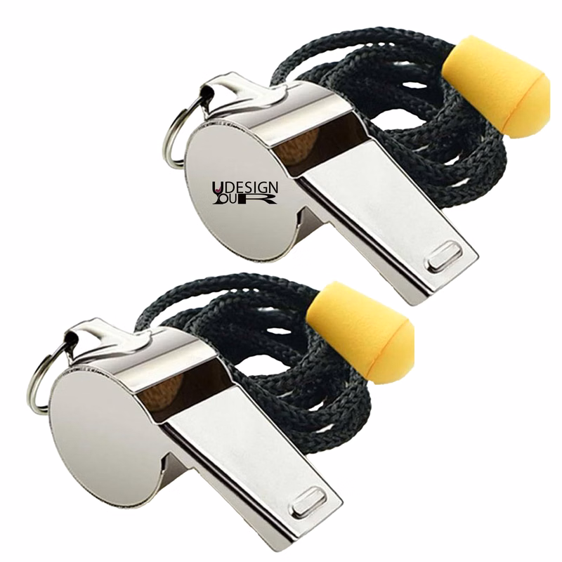 Stainless Steel Whistle With Adjustable Bead Lanyard
