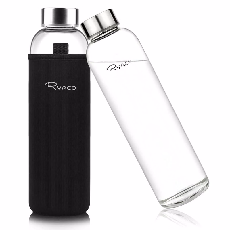 Borosilicate Glass Water Bottle 33oz/1L/1000ml BPA-Free Leak Proof Ideal for School,Office and Trave