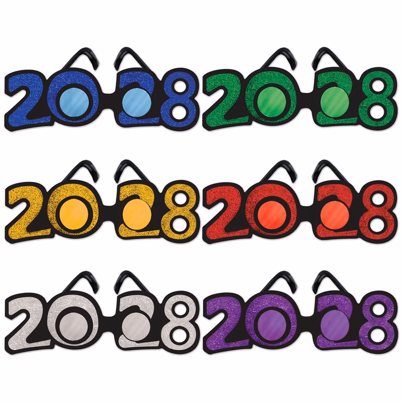 2028 Glittered Plastic Eyeglasses (Blue, Gold, Green, Purple, Red, Silver)