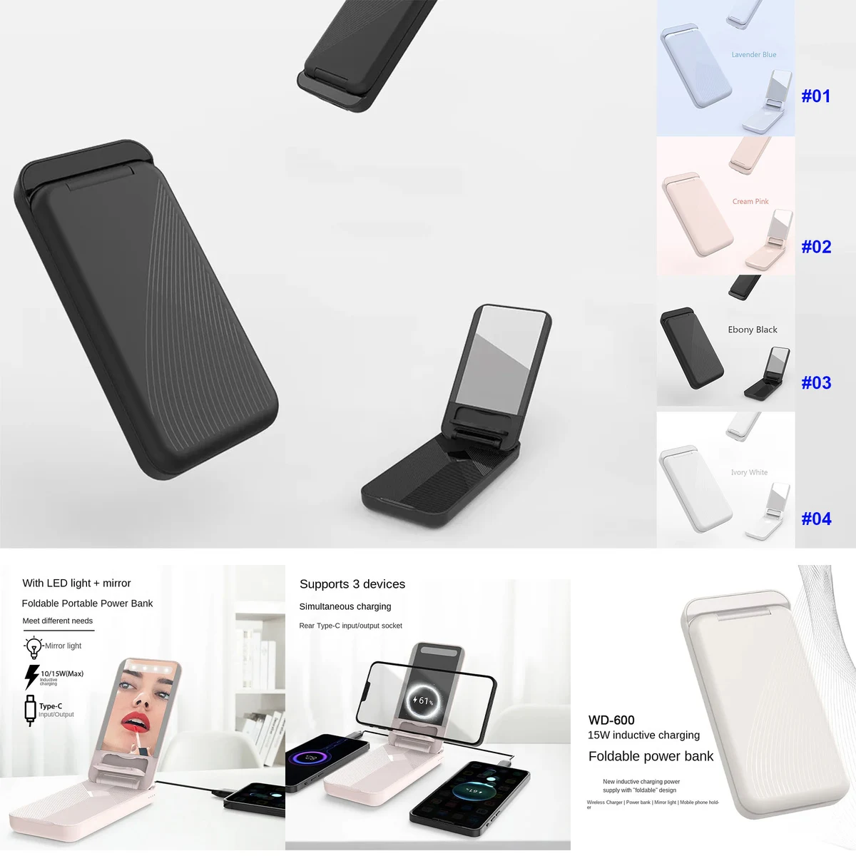 Foldable Wireless Charging 10000 MAh Power Bank With Mirror 1