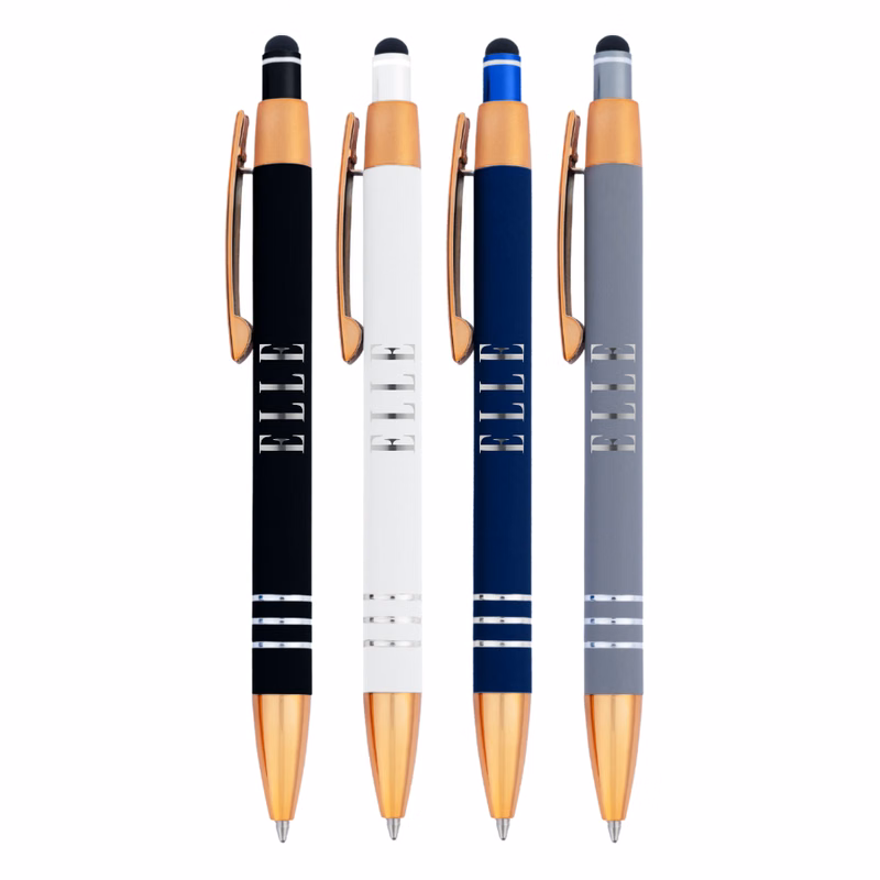 Union Printed - Stevy Stylus Soft Touch Click Metal Pen - Copper Accents