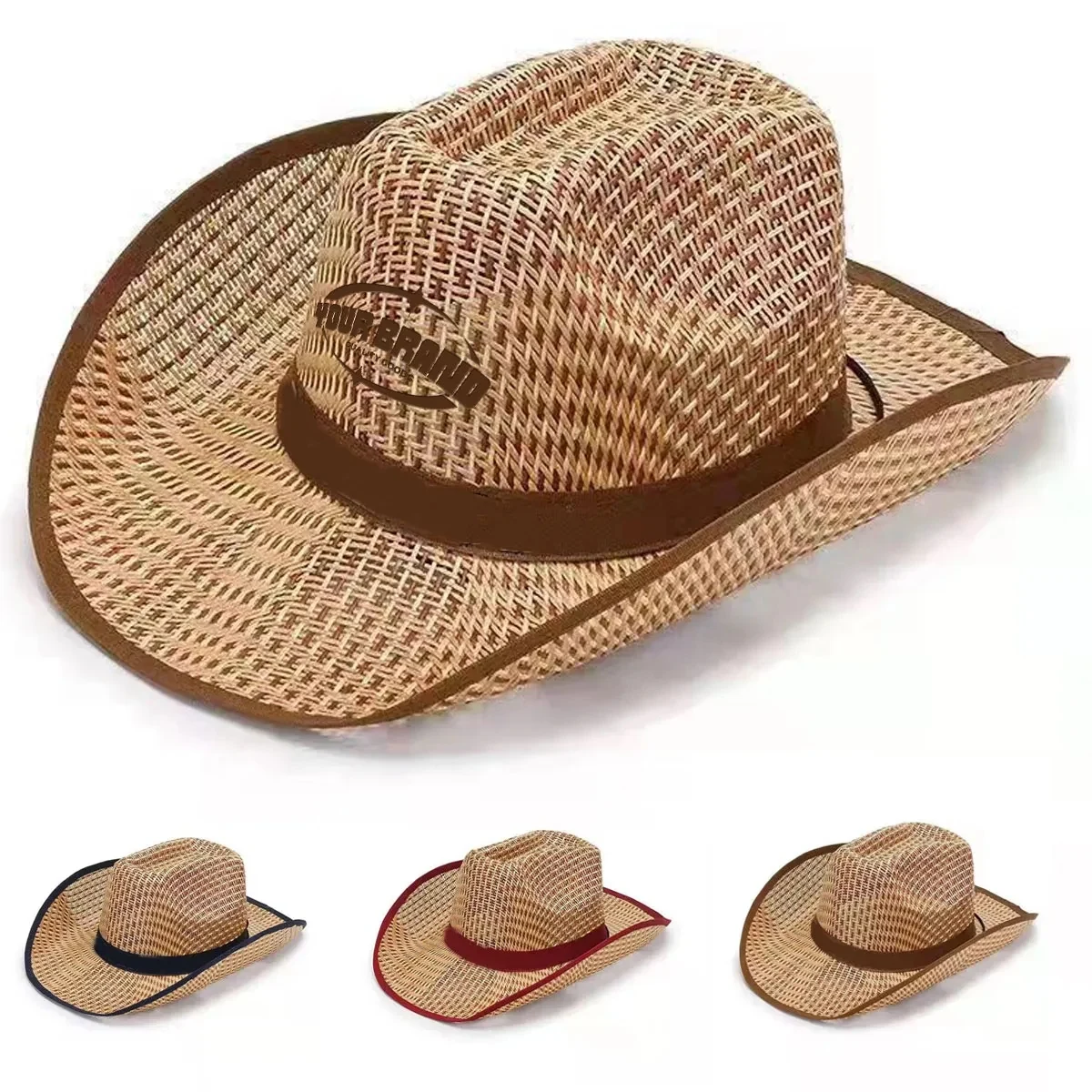 Unisex Woven Straw Round Up Summer Beach Wide Brim Hat 1