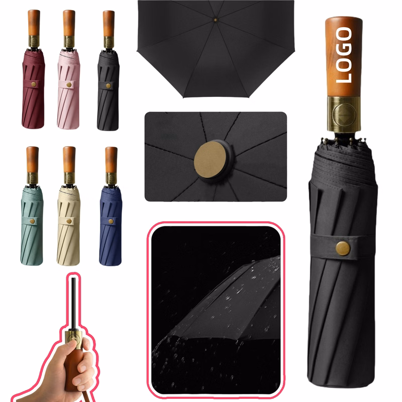 Custom Automatic Wooden Handle Umbrella
