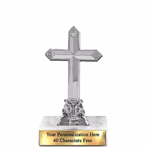 Trophy: 7", 2x3 white marble base, Cross Silver Un