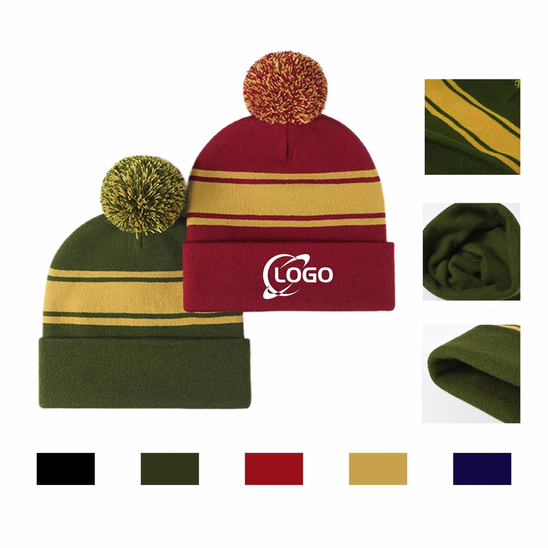 MOQ100 Knitted Beanie Cap With Hairball