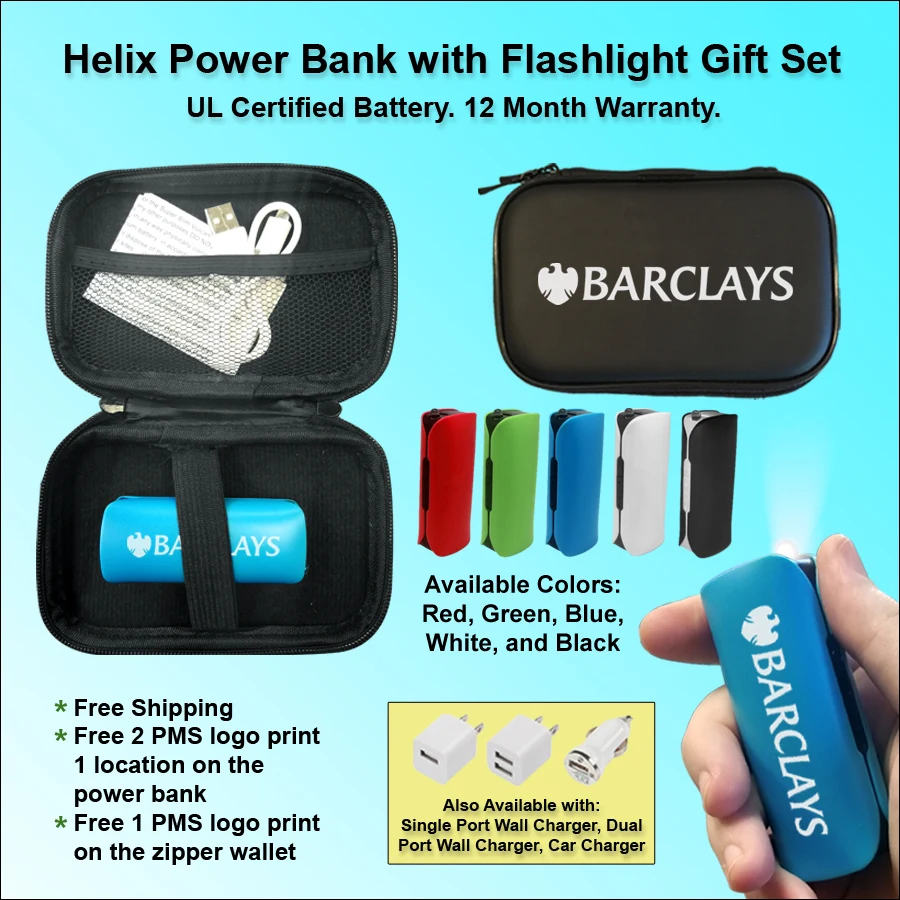 Helix Power Bank with Flashlight Zipper Wallet Gift Set 1800 mAh 1