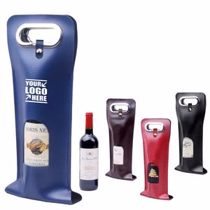 Buckled PU Leather Wine Bag With Window And Metal Handles