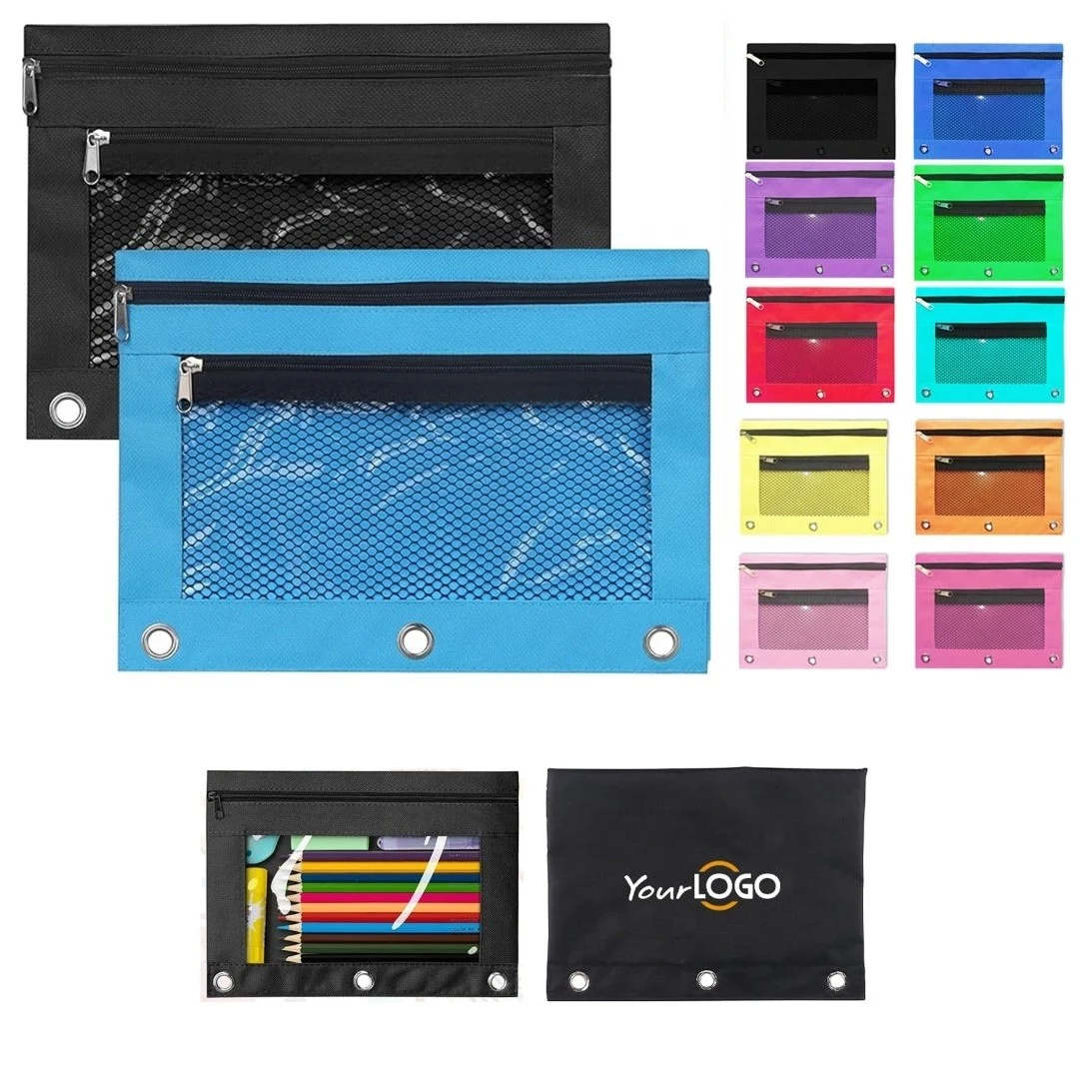 3-Ring Binder Pencil Pouch with Zipper (10" X 7") 1