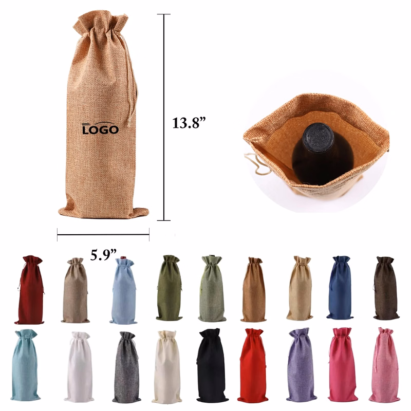 Burlap Wine Bag Set Drawstring