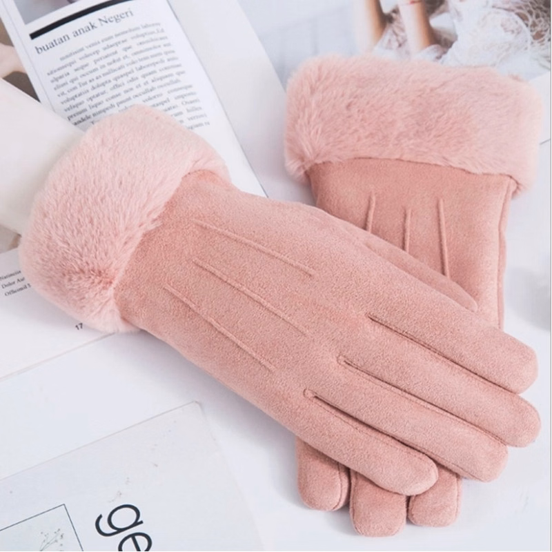 Lady's Fashion Warm Touch Screen Suede Gloves