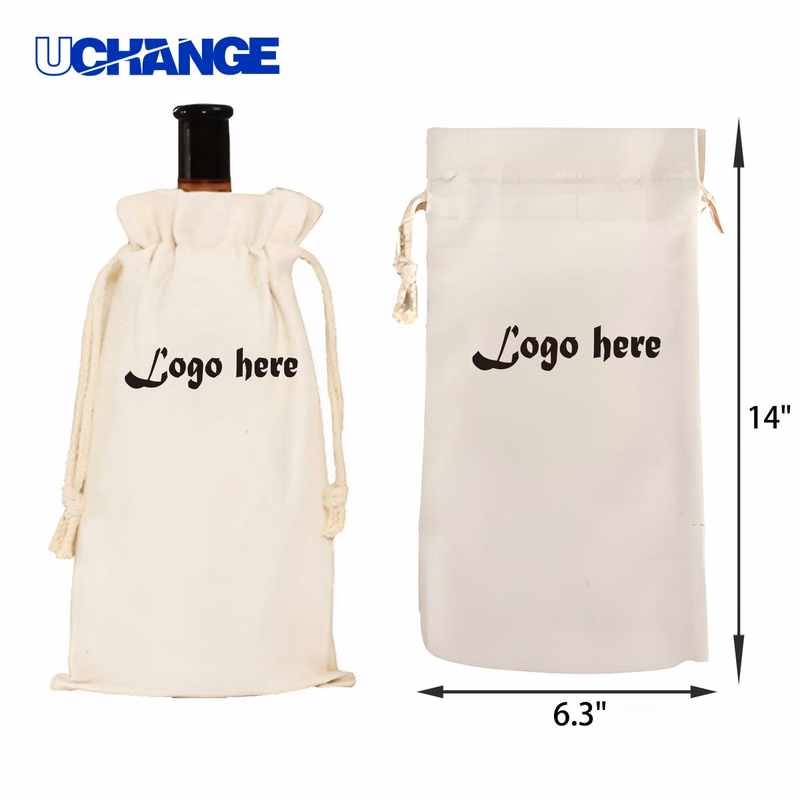 Reusable Drawstring Wine Bottle Canvas Bag Container