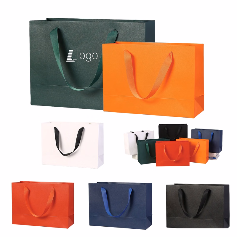 White Kraft Paper Shopping Bags with Ribbon Handles