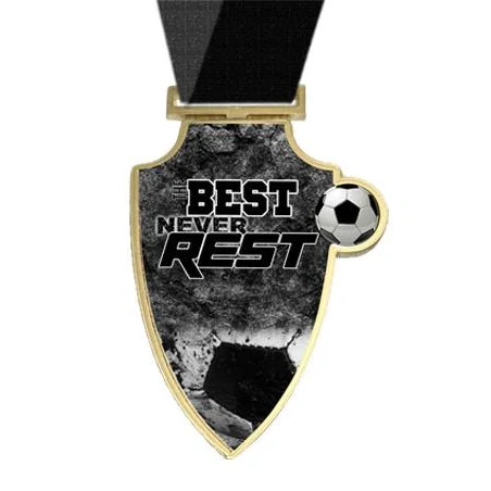 Medallion: 3" Shield Soccer Best Never Rest Design 1