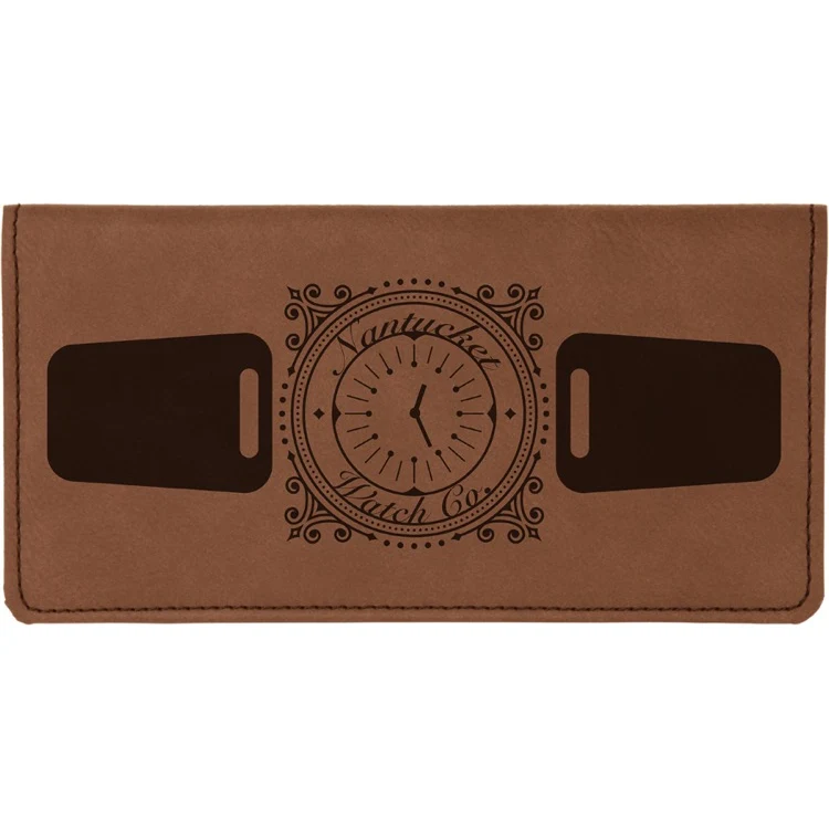 6 3/4" x 3 1/2" Dark Brown Leatherette Checkbook Cover 1