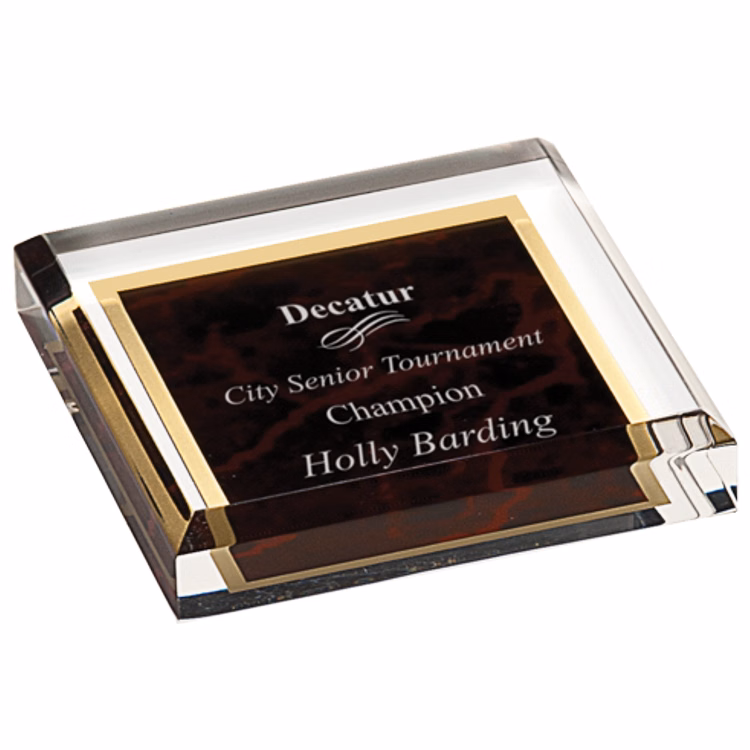 3 3/4" x 3 3/4" Red Acrylic Paperweight Award