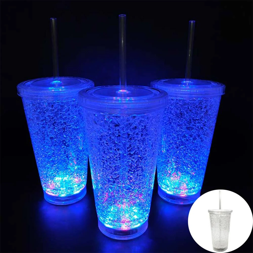 Plastic Led Light Up Travel Mug Tumbler With Straw 1