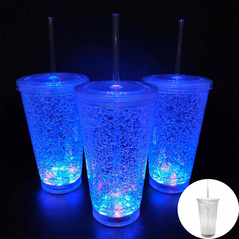 Plastic Led Light Up Travel Mug Tumbler With Straw