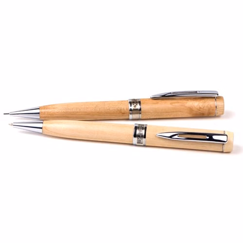 Inforest Flat Top Wood Ballpoint Pen and Pencil Set
