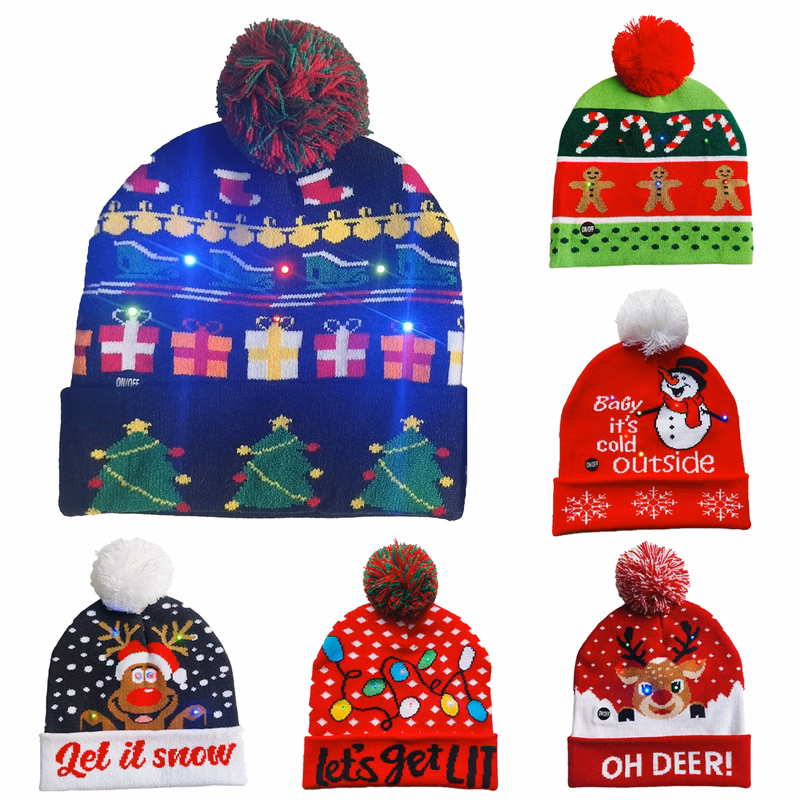 Xmas Sweater Hat Winter Christmas Beanie Knitted LED