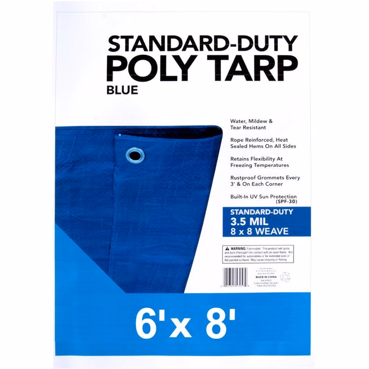 Blue Weatherproof Tarps - 6' x 8' Poly