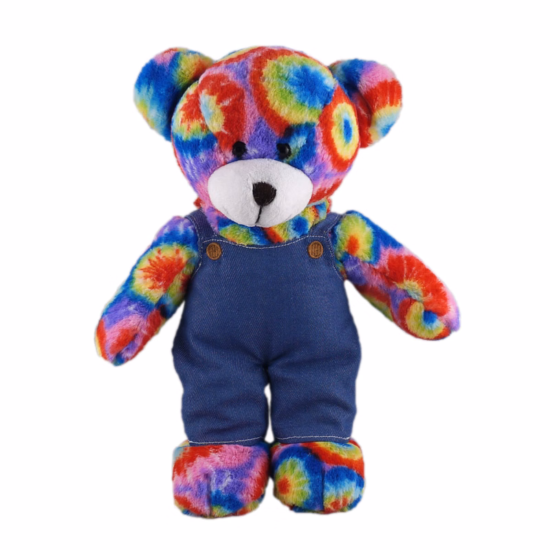 Soft Plush Stuffed Tie Dye Bear in denim overall.