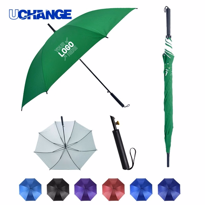 Multicolor Auto-Open Fiberglass Stick Umbrella with Straight Handle