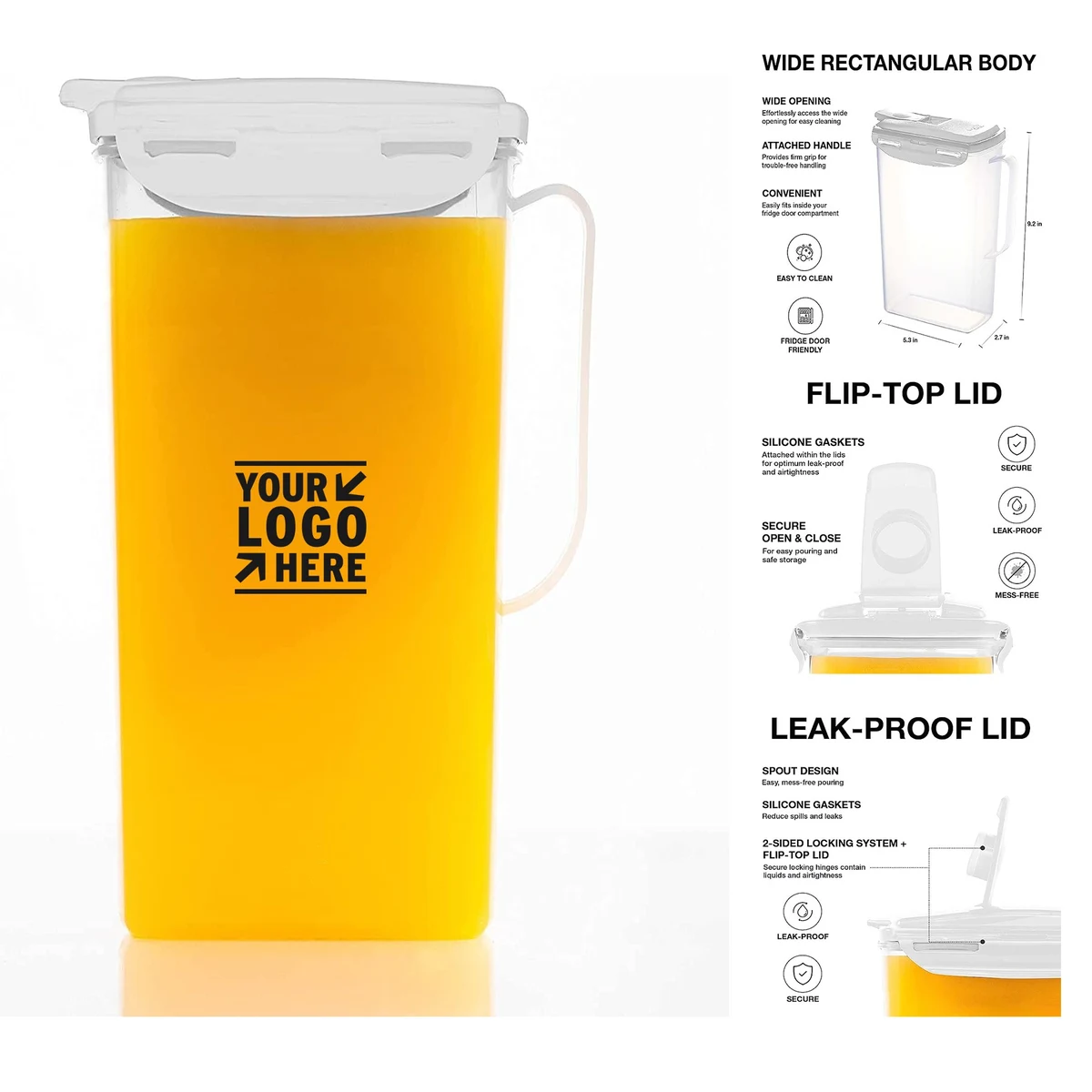 Aqua Fridge Door Water Jug with Handle BPA Free Plastic Fridge Jug 1