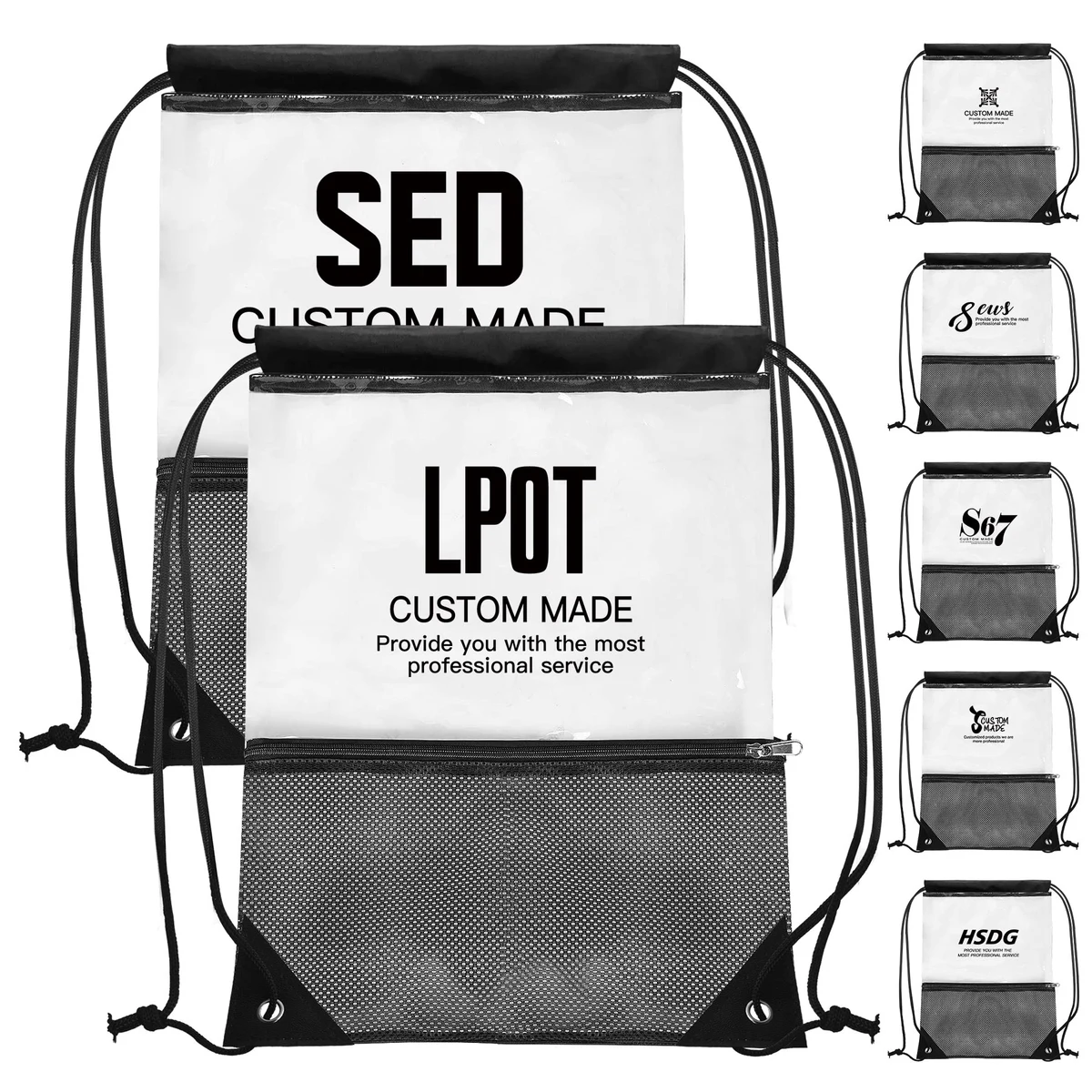 PVC Drawstring Backpack with Front Zipper Mesh Pocket 1