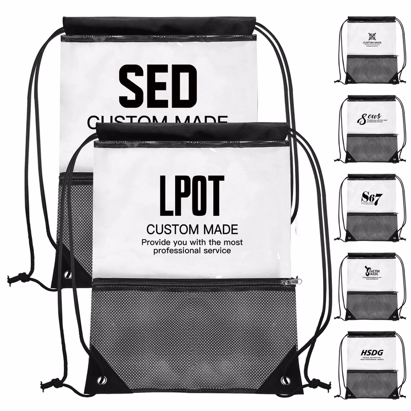 PVC Drawstring Backpack with Front Zipper Mesh Pocket