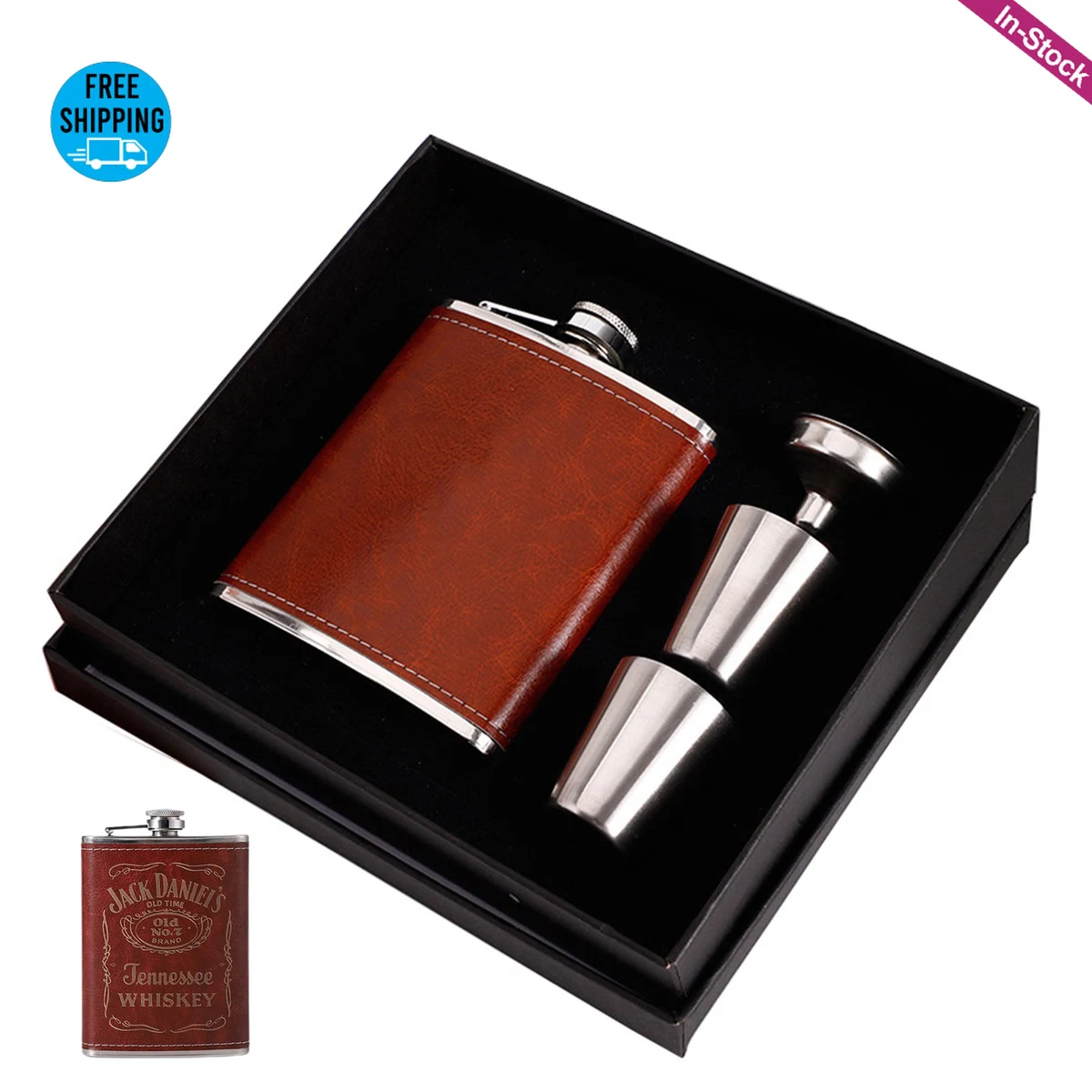 8oz Premium Leatherette Flask Gift Set 1