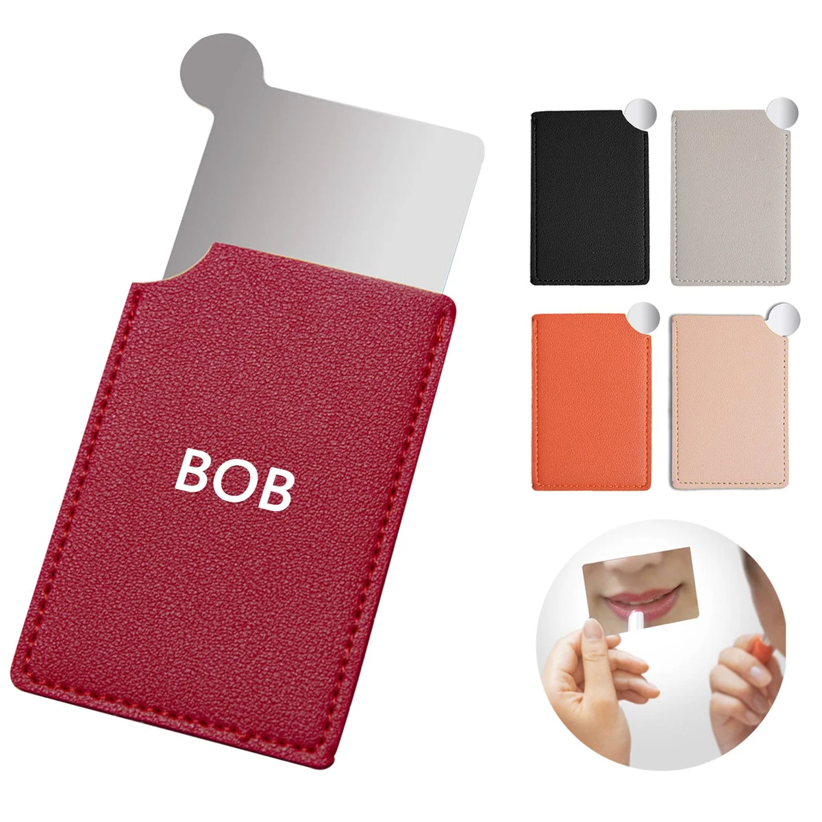 Stainless Steel Ultra-thin Makeup Mirror With Leather Cover 1