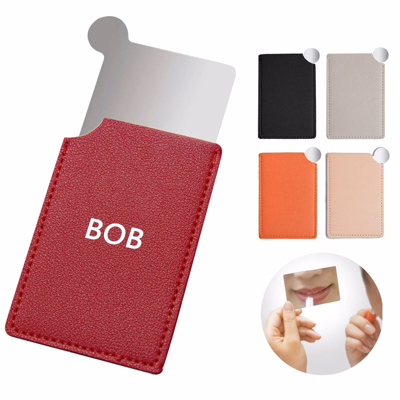 Stainless Steel Ultra-thin Makeup Mirror With Leather Cover