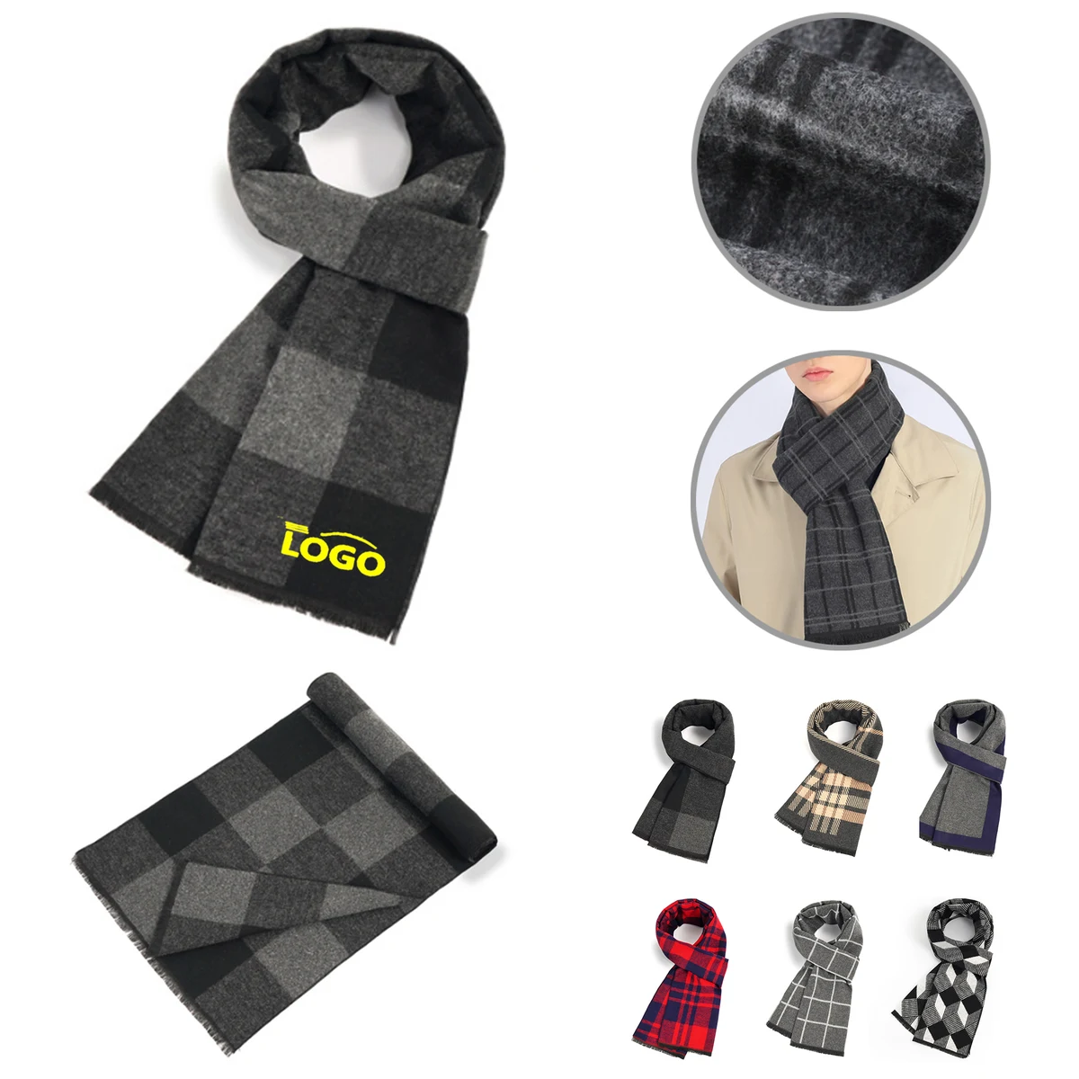 MOQ50 Winter Plaid Faux Cashmere Scarf Shawl 1