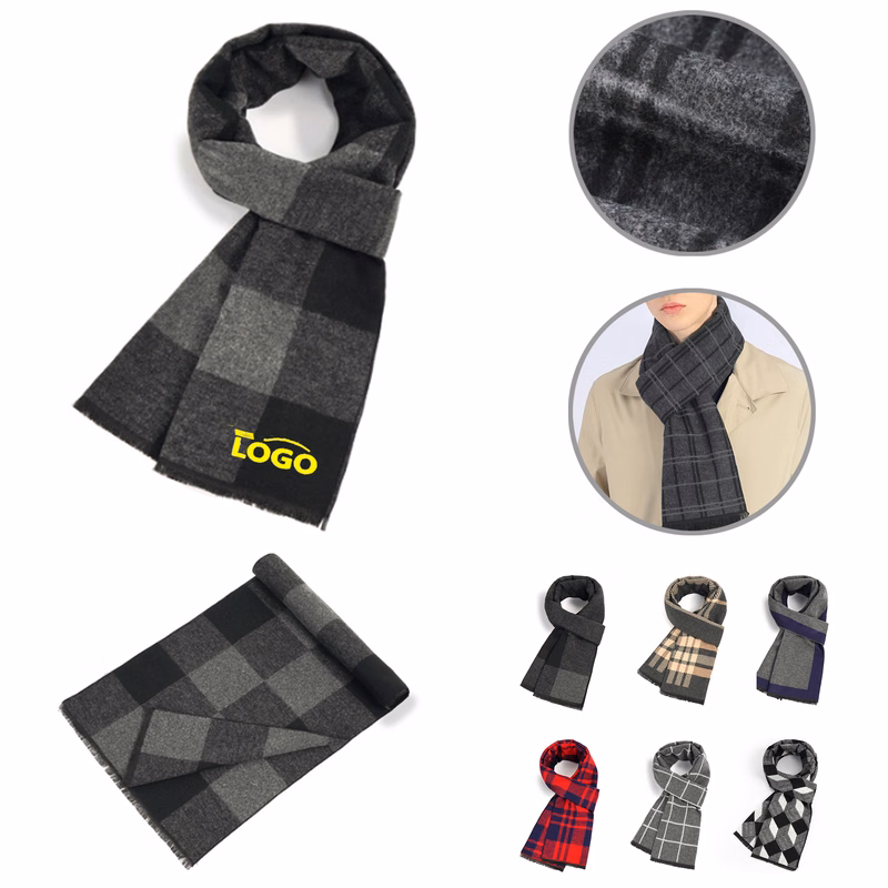 MOQ50 Winter Plaid Faux Cashmere Scarf Shawl