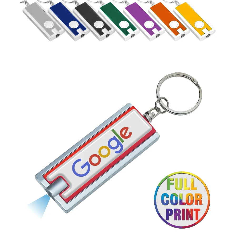 Rectangle LED Flashlight Key Chain, Full Color Epoxy Dome Label Print 1