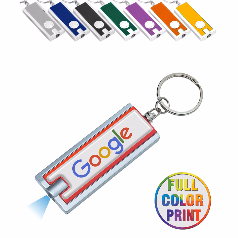 Rectangle LED Flashlight Key Chain, Full Color Epoxy Dome Label Print