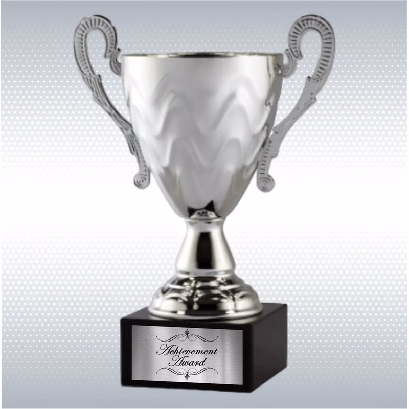 17.25" Silver Metal Cup On Genuine Black Marble Base